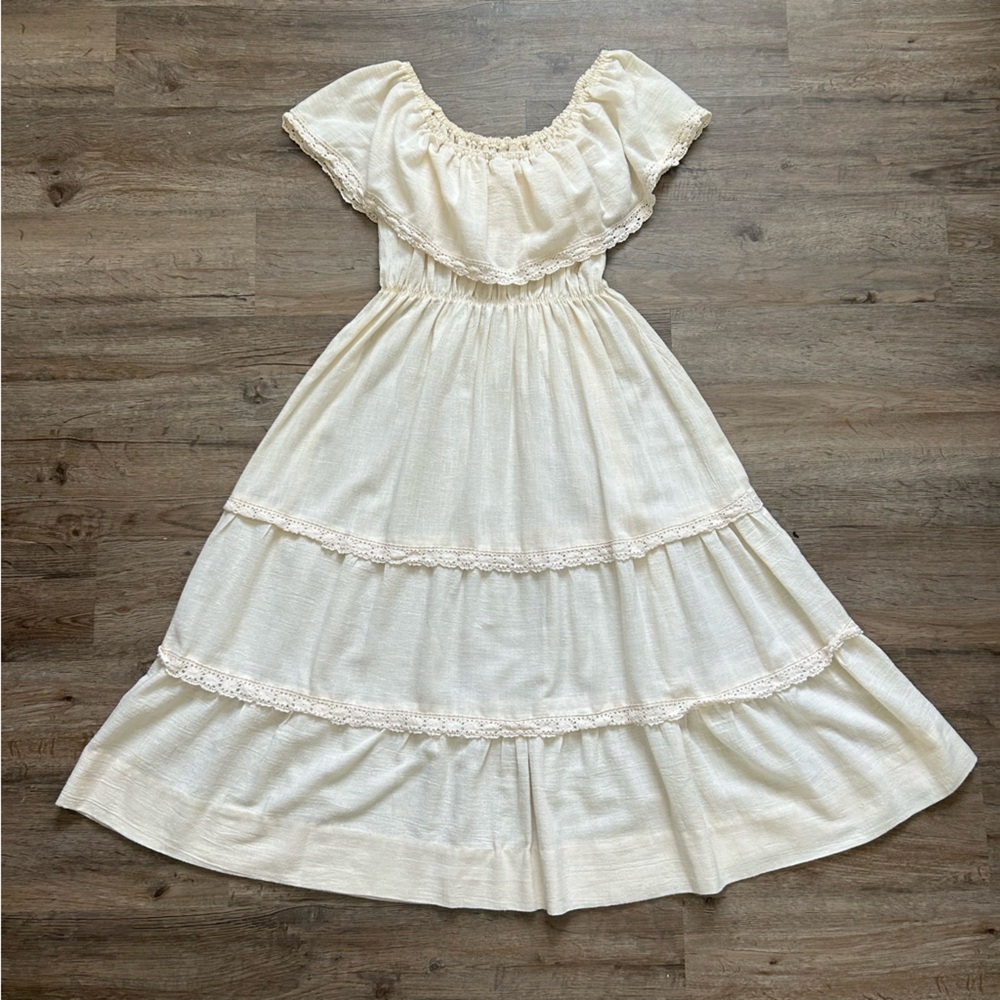 VINTAGE 70s Bohemian Campesina Mexican Wedding Peasant Dress - Picture 3 of 15